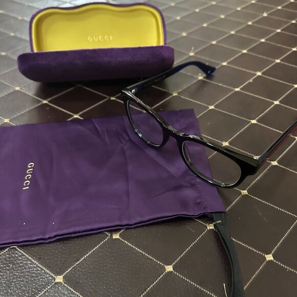 Authentic Gucci GG0005OZ 001 Eyeglass Frames — Black, Navy blue with Red Stripes - Picture 7 of 14